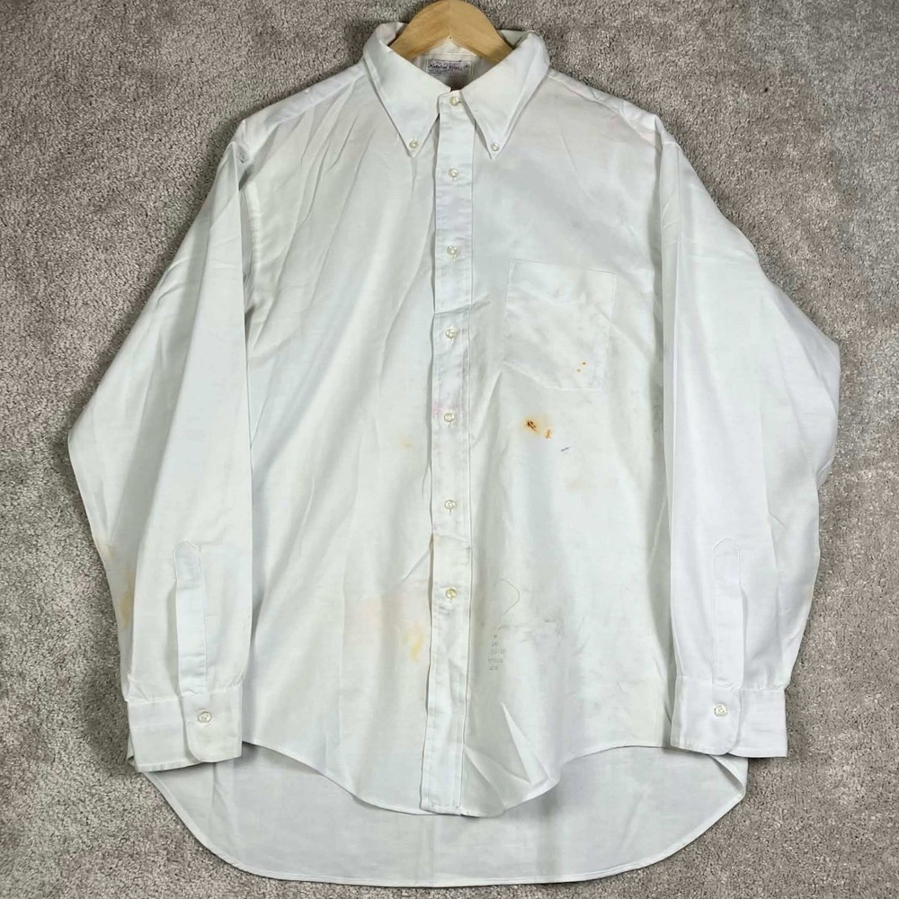 Vintage 60s Sero Button Down Shirt Sanforized Mens 17 White Oxford Long Sleeve